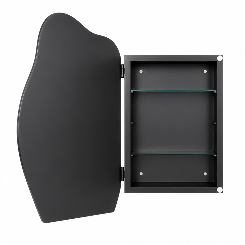 Armoire de toilette en forme de nuage avec miroir, étagères en verre ajustables et cadre en métal, Matte Black