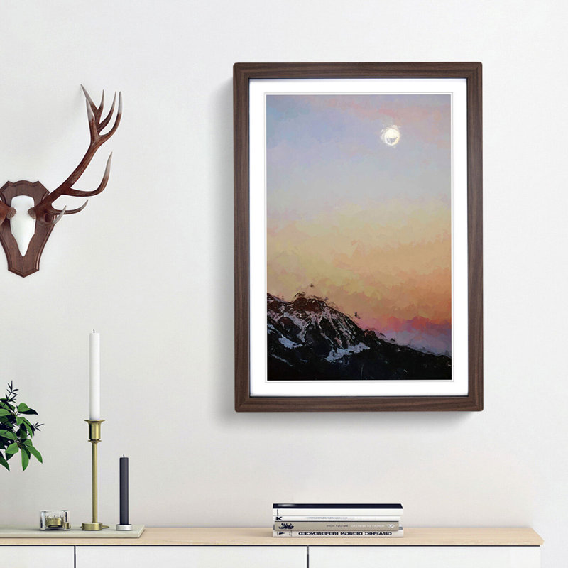 Moon over the Mountain in Abstract - Picture Frame Graphic Art Print, 65cm H x 48cm W x 2cm D, Walnut Framed