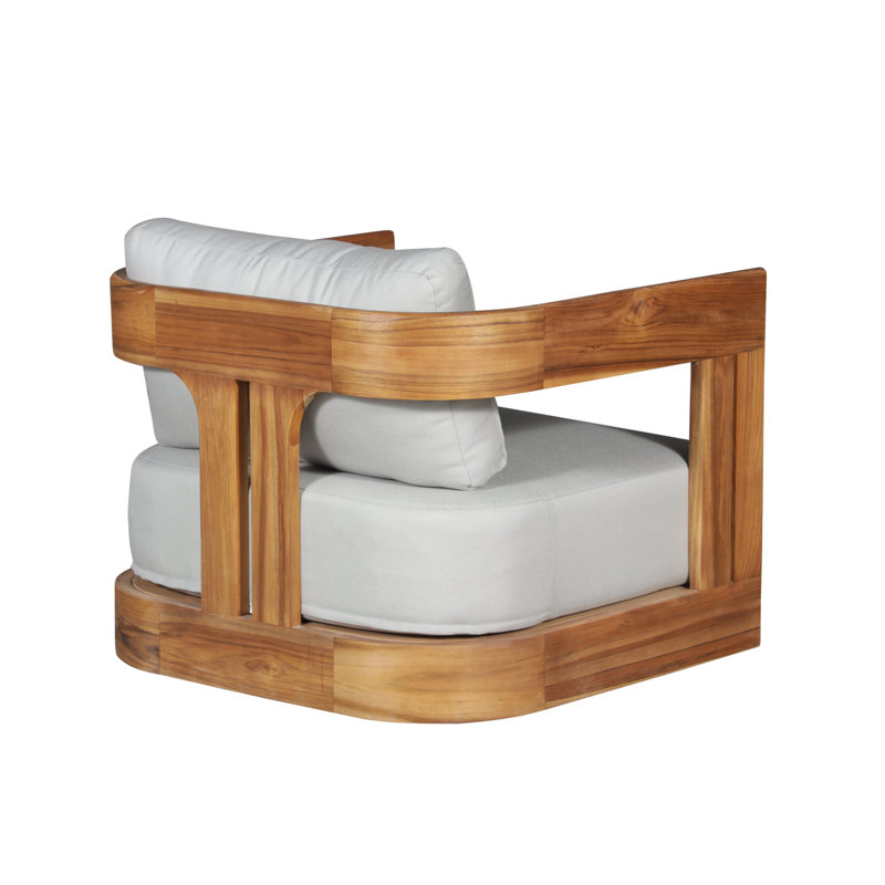 Paradiso Solid Teak Outdoor Swivel Chair with Light Gray Cushions