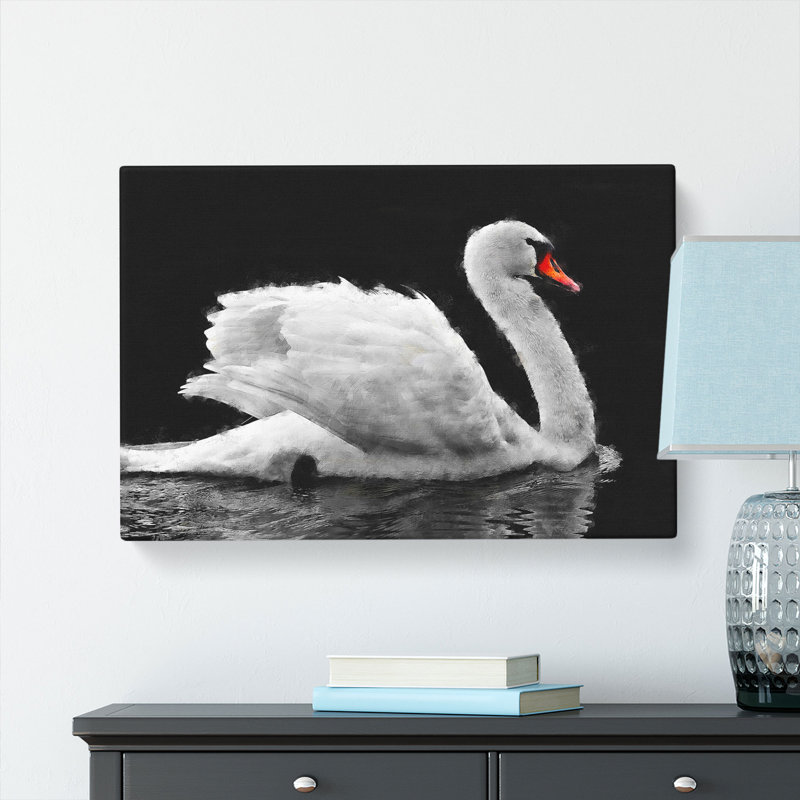 White Swan Swimming - Wrapped Canvas Print, 35cm H x 50cm W x 3cm D