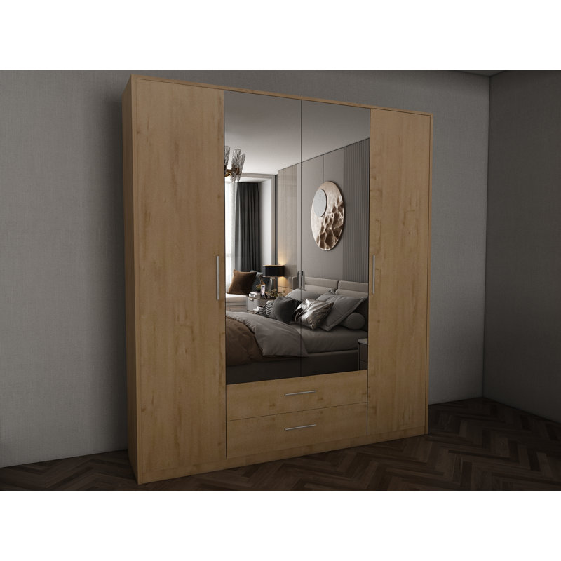 Pamel 4 Door Manufactured Wood Wardrobe, Oak