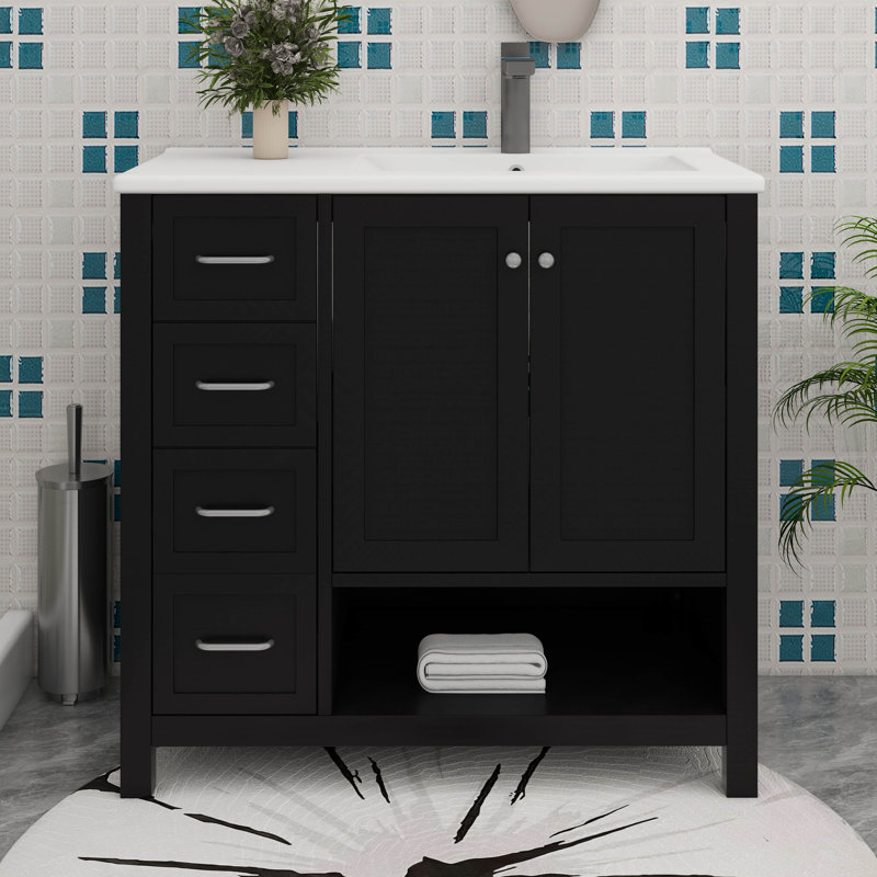 Meuble-lavabo 36 po avec 2 tiroirs, Noir