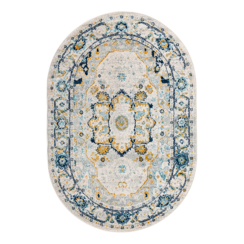 Hagedorn Oriental Area Rug, Oval 5'3" x 8', Gray