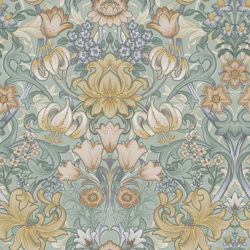 Papier peint texturé non tissé non tissé Elegant Floral Pi., Bleu / Crème