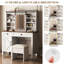 Coiffeuse de style avec tablettes spacieuses, lumières et séchoir à cheveux, bureau, miroir coulissant et rangement