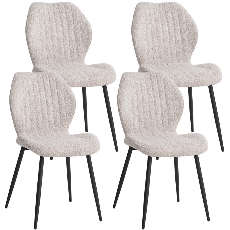 Modern Dining Chairs Set of 4, Boucle Fabric, Upholstered Boucle Kitchen Chair With Metal Legs, Beige, Beige