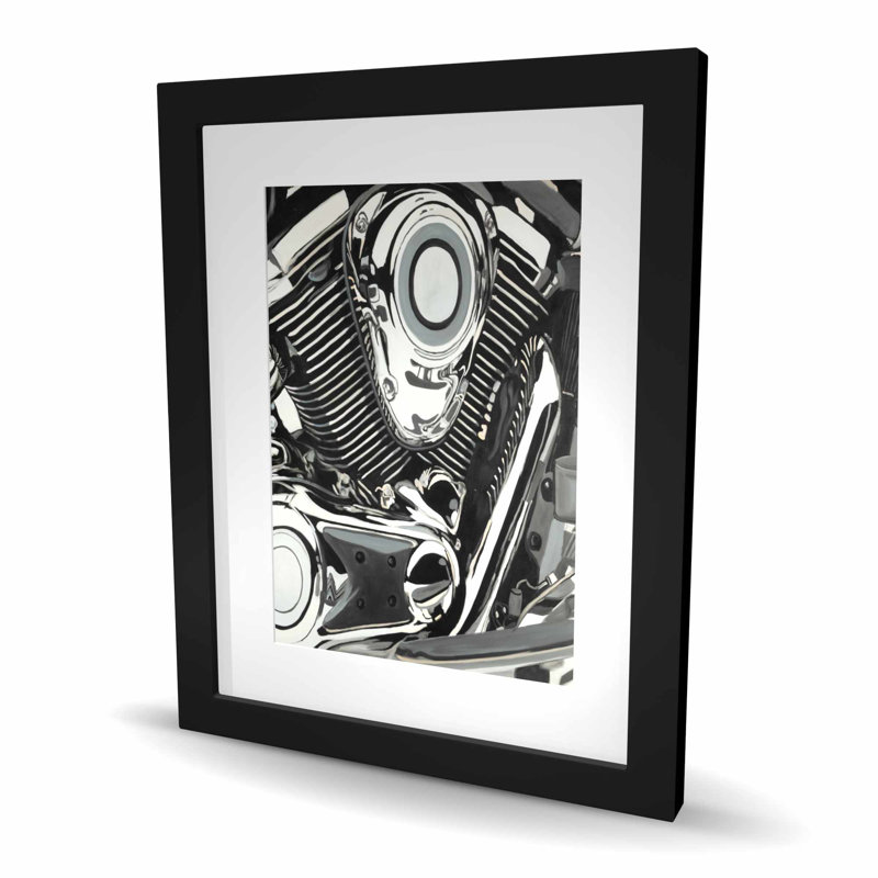 Motorcycle Engine - Gray Framed Matted Print for Home Decor