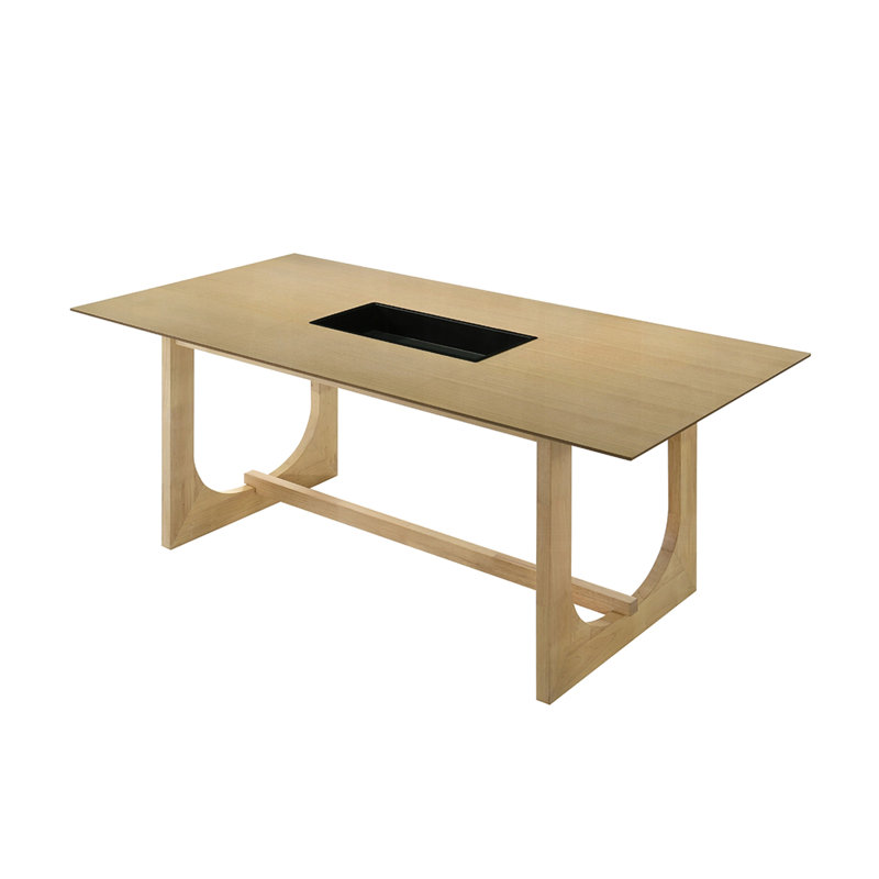 Table de salle à manger rectangulaire en bois avec double forme en U naturel