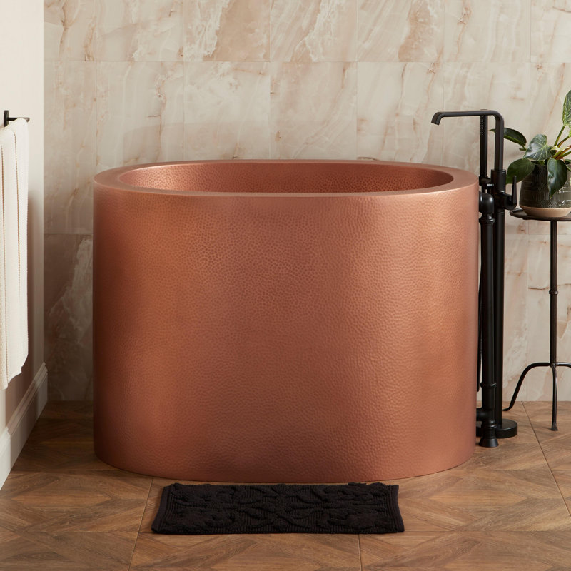 Raksha 48" Copper Soaking Freestanding Tub with Included Overflow Drain and Foam Insulation, White