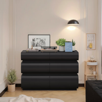 Commode 6 tiroirs pour chambre à coucher, commode noire sans poignée, commode moderne 6 tiroirs avec rangement large (Même SKU: W757P235728)