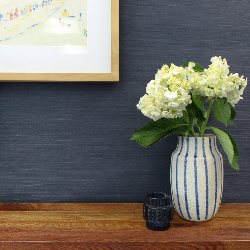 Sisal Monochromatic Authentic Grasscloth Wallpaper, Deep Indigo