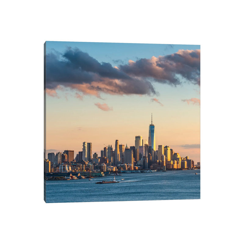 Lower Manhattan Skyline With One World Trade Center At Sunset by Jan Becke - Wrapped Canvas Print, 30.48 cm H x 30.48 cm W