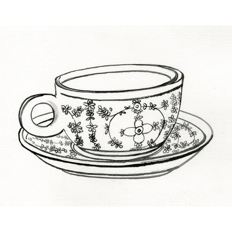 Ornate Tea Cup Doodle - Painting Print, 122 cm H x 81 cm W , Wrapped Canvas