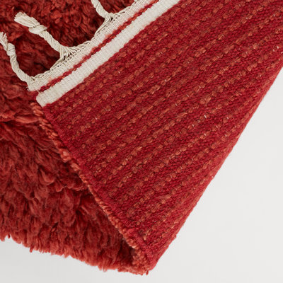 Essi Red Hand-Woven Wool Shag Rug