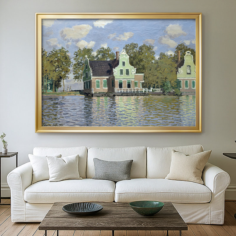 Maisons sur le Achterzaan - Claude Monet - Toile tendue avec châssis, 1871, 30 x 5 x 42,5, Toile avec cadre, Or