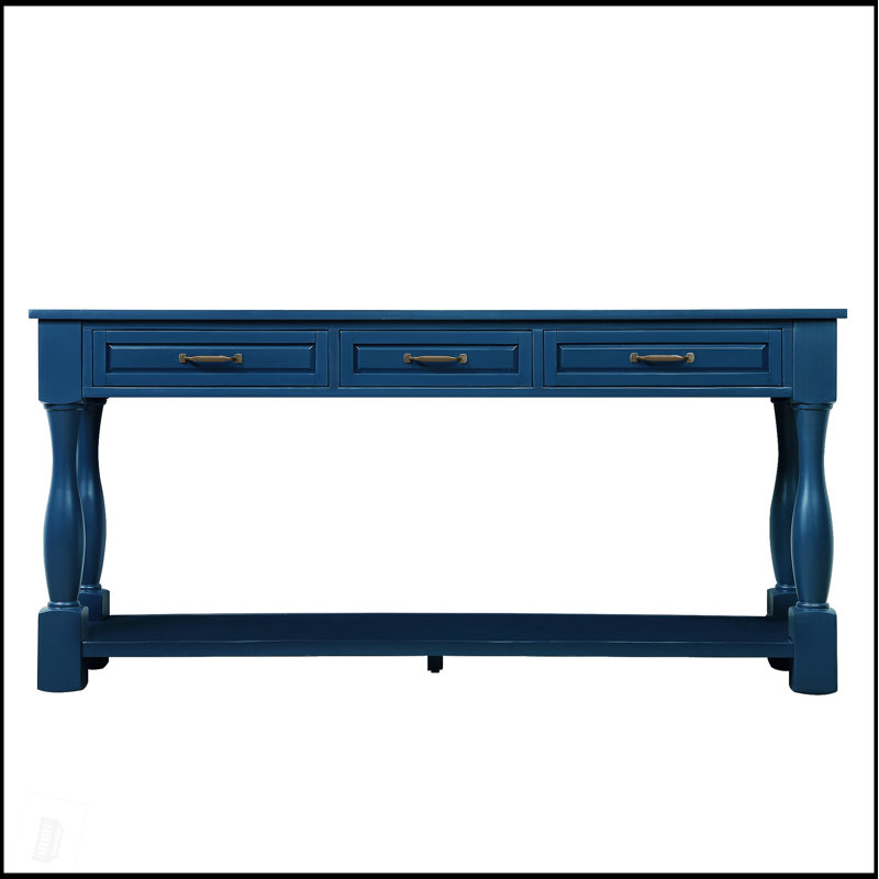 Console de 63 pouces de long en bois avec 3 tiroirs et 1 tablette inférieure pour le hall d'entrée, le couloir, l'assemblage facile, les pieds très épais, la fabrication en bois massif