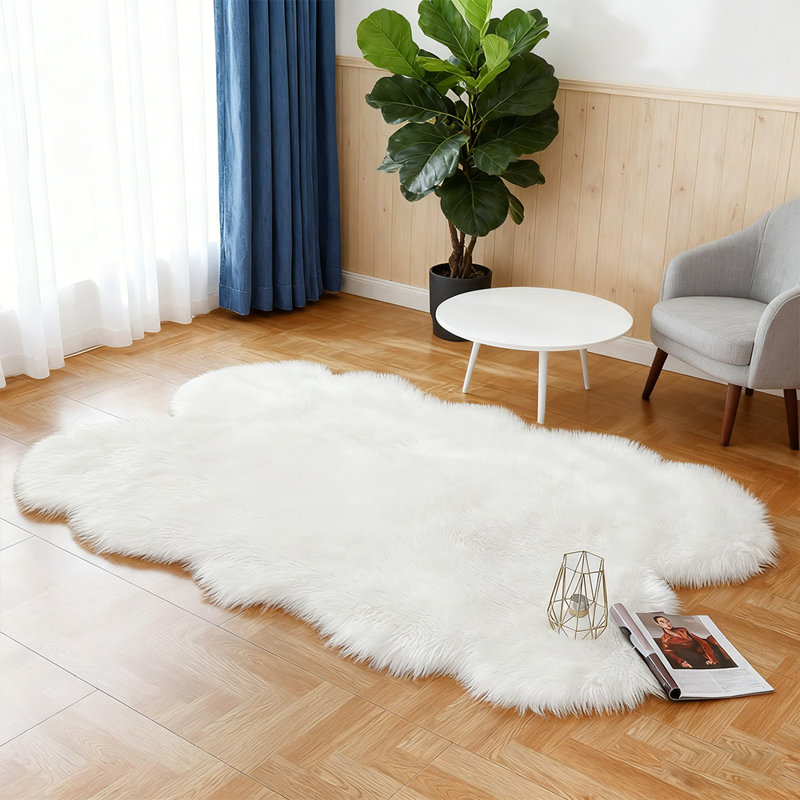 Tapis blanc moelleux en fausse peau de mouton, Nouveauté 4 pi x 6 pi