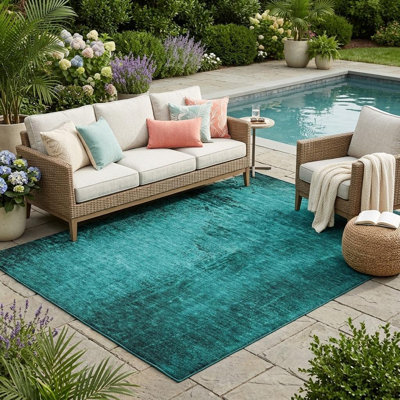 Tapis extérieur lavable antidérapant abstrait bleu sarcelle 5 pi x 8 pi