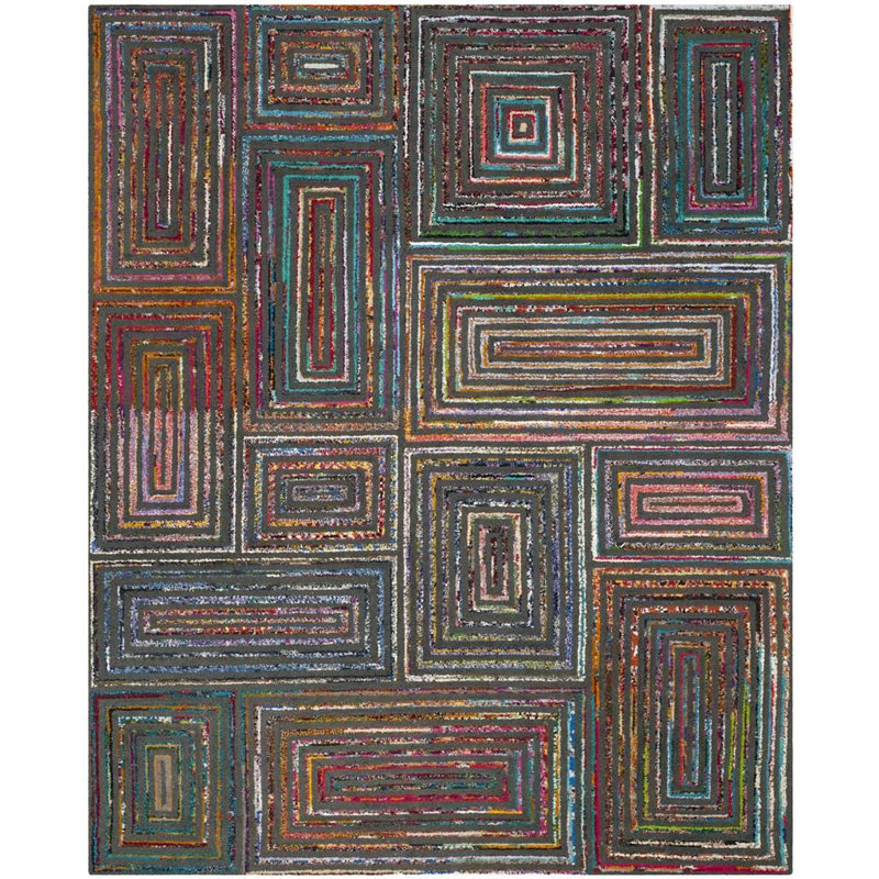 Anaheim Nantucket Hand Tufted Wool/Cotton Geometric Rug in Pink/Green, Rectangle 8' x 10'