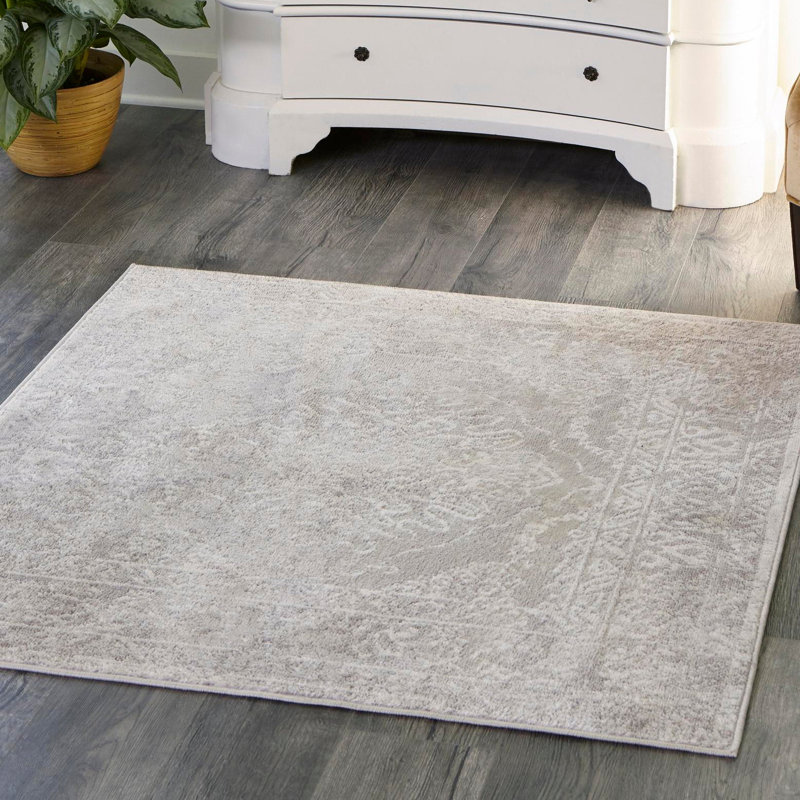 Audres Oriental Gray/Ivory Area Rug, Square 7'10"