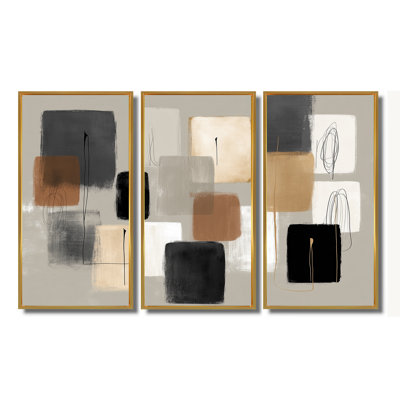 Formes noires avec mélange abstrait de minimalisme gris - ensemble d'art mural minimalisme