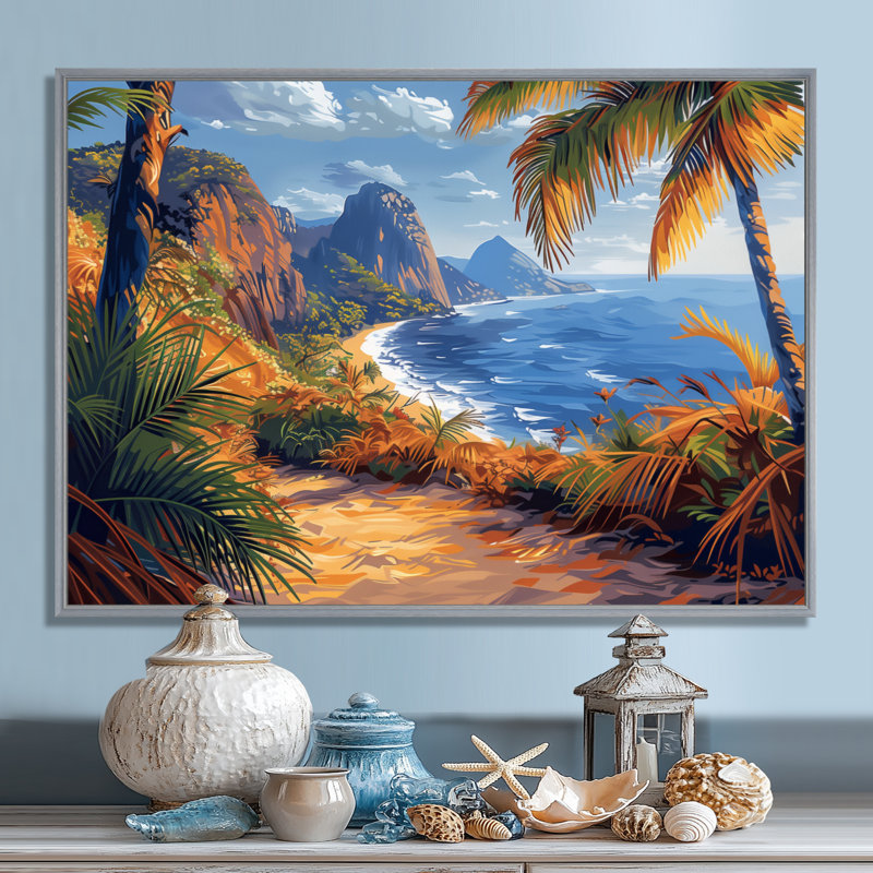 Sugarloaf Mountain Ocean View Landscape I - Beach Wall Art Living Room, Toile argentée avec cadre flottant