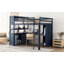 Lit mezzanine en bois avec armoire et bibliothèque, cadre de lit mezzanine avec garde-robe et bureau