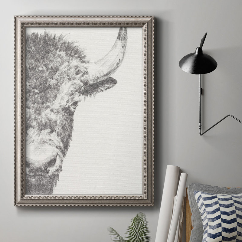 Graphite Bison Portrait II - reproduction d'art sur toile, H 20 po x l 16 po x P 2,5 po