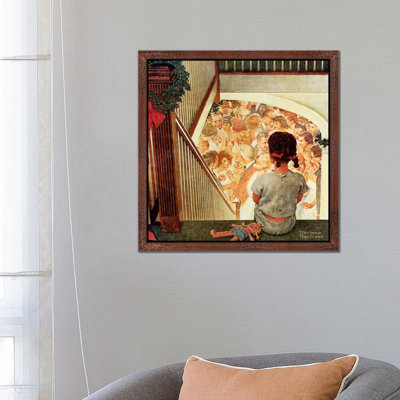 Little Girl Looking Downstairs At Christmas Party by Norman Rockwell - Floater Frame Painting on Canvas