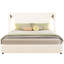 Très grand lit, beige, cadre de lit, rembourrage à oreilles haut, lampe réglable et mousse douce, sans sommier, cadre beige de 40 minutes avec lattes de bois confortables pour la lecture, facile pour la chambre à coucher