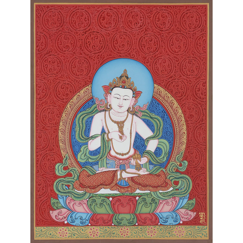 Newari Vajrasattva (Thangka sans brocart) | Aquarelle sur coton