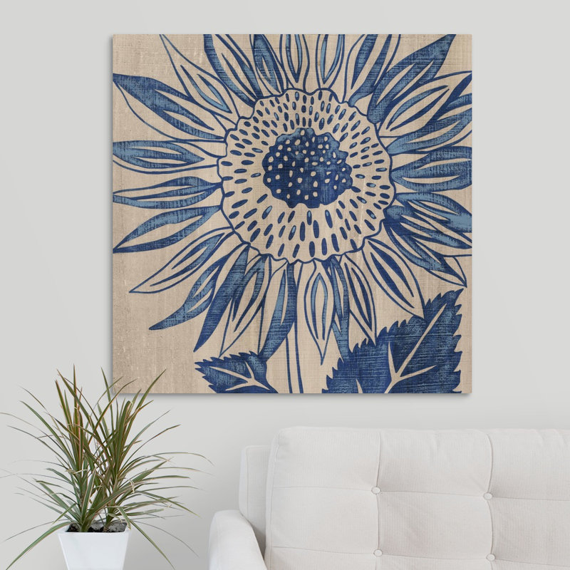 " Indigo Sunflower ", 30" H x 30" W x 1.5" D, Canvas