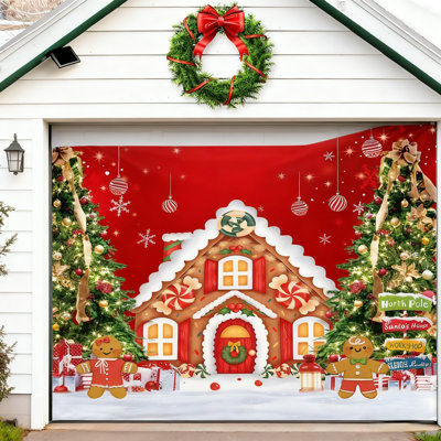 7X8 FT Christmas Garage Door Banner, Fade-Resistant Polyester Outdoor Backdrop For Holiday Party Photo Booth Wall Decor