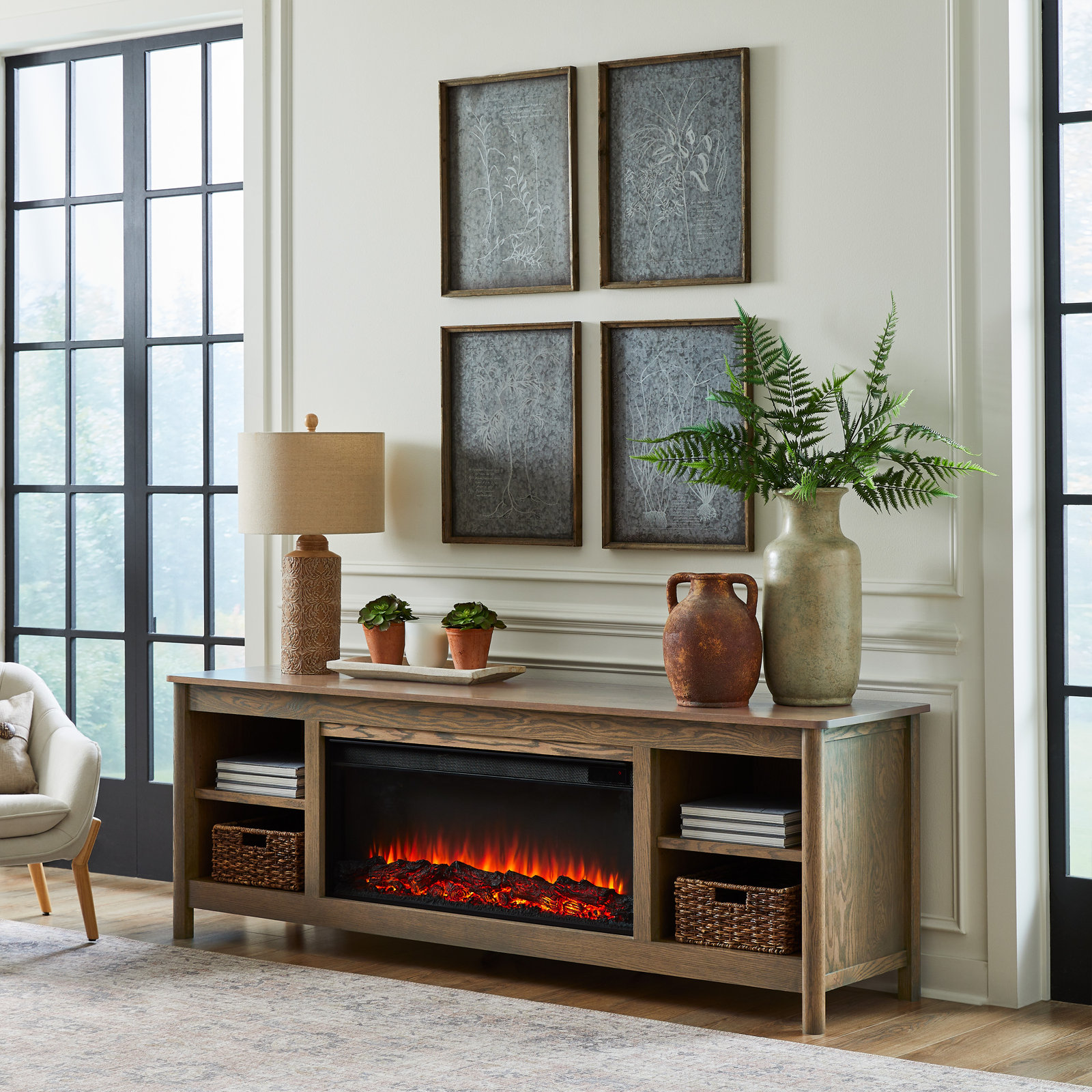 Bridgeway Electric Fireplace TV Stand, Antique Oak