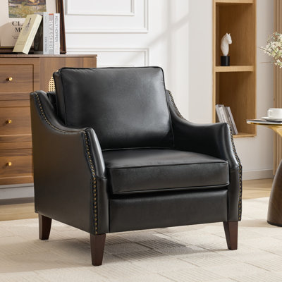 33.4" W Genuine Leather Upholstered Accent Armchair