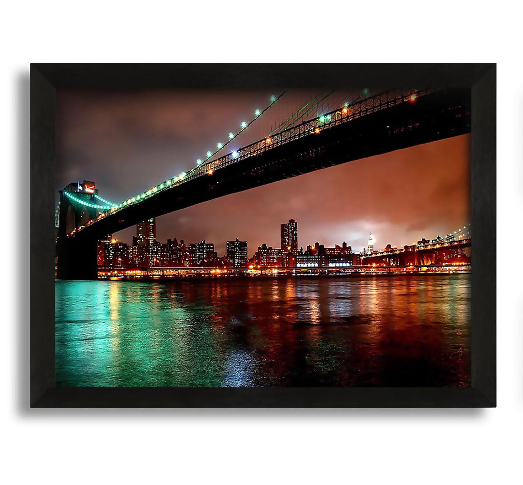 Gerahmtes Leinwandbild Brooklyn-Brücke New York in der Nacht