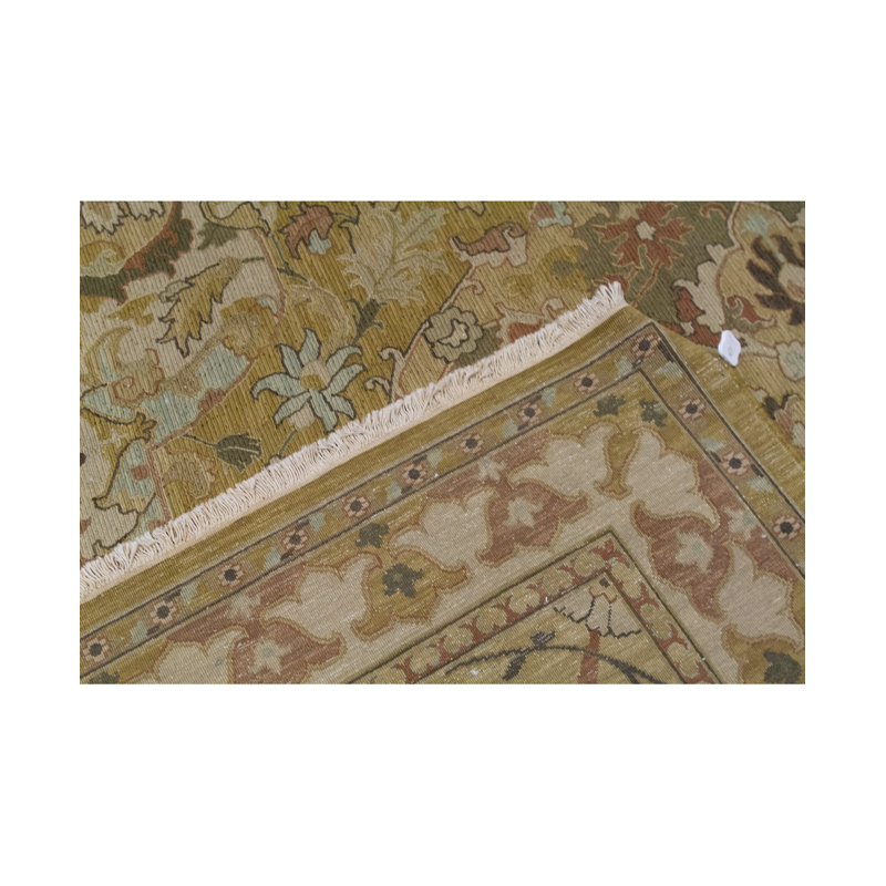Hand-Knotted High-Quality Gold and Beige Area Rug, Rectangle 8' x 10'