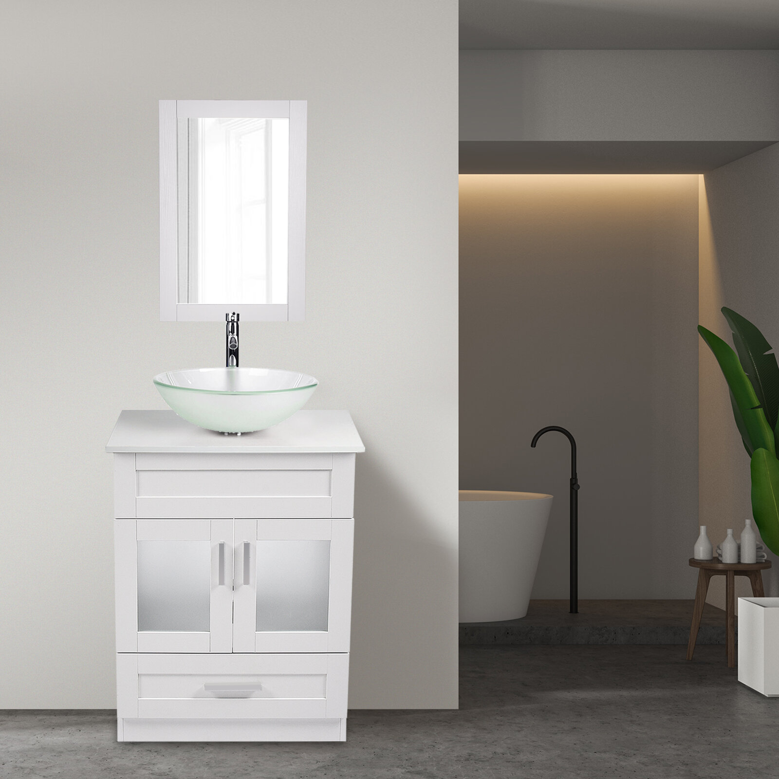 Ebern Designs Andrenique 24 Single Bathroom Vanity With Manufactured   Andrenique 24 Single Bathroom Vanity With Manufactured Wood Top With Mirror 