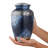 Decorative Adult Memorial Urn, Blue and Silver