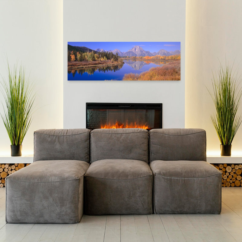 Grand Tetons reflected in Oxbow Bend Wyoming 1 Piece Wrapped Canvas Panoramic Wall Art, 121.92 cm H x 40.64 cm W