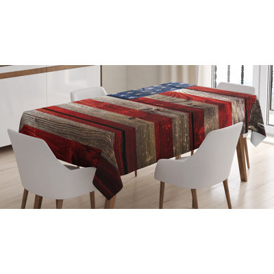Ambesonne Usa Tablecloth, Fourth Of July Independence Day Weathered Retro Wood Wall Looking Country Emblem, Rectangular Table Cover For Dining Room Kitchen Decor, 52" X 70", Red Blue Tan
