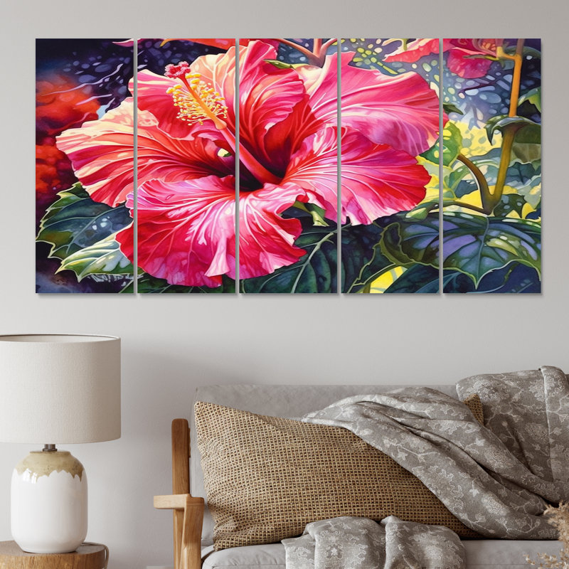 Hibiscus rouge tropical Harmony II - ensemble d'art mural floral en métal