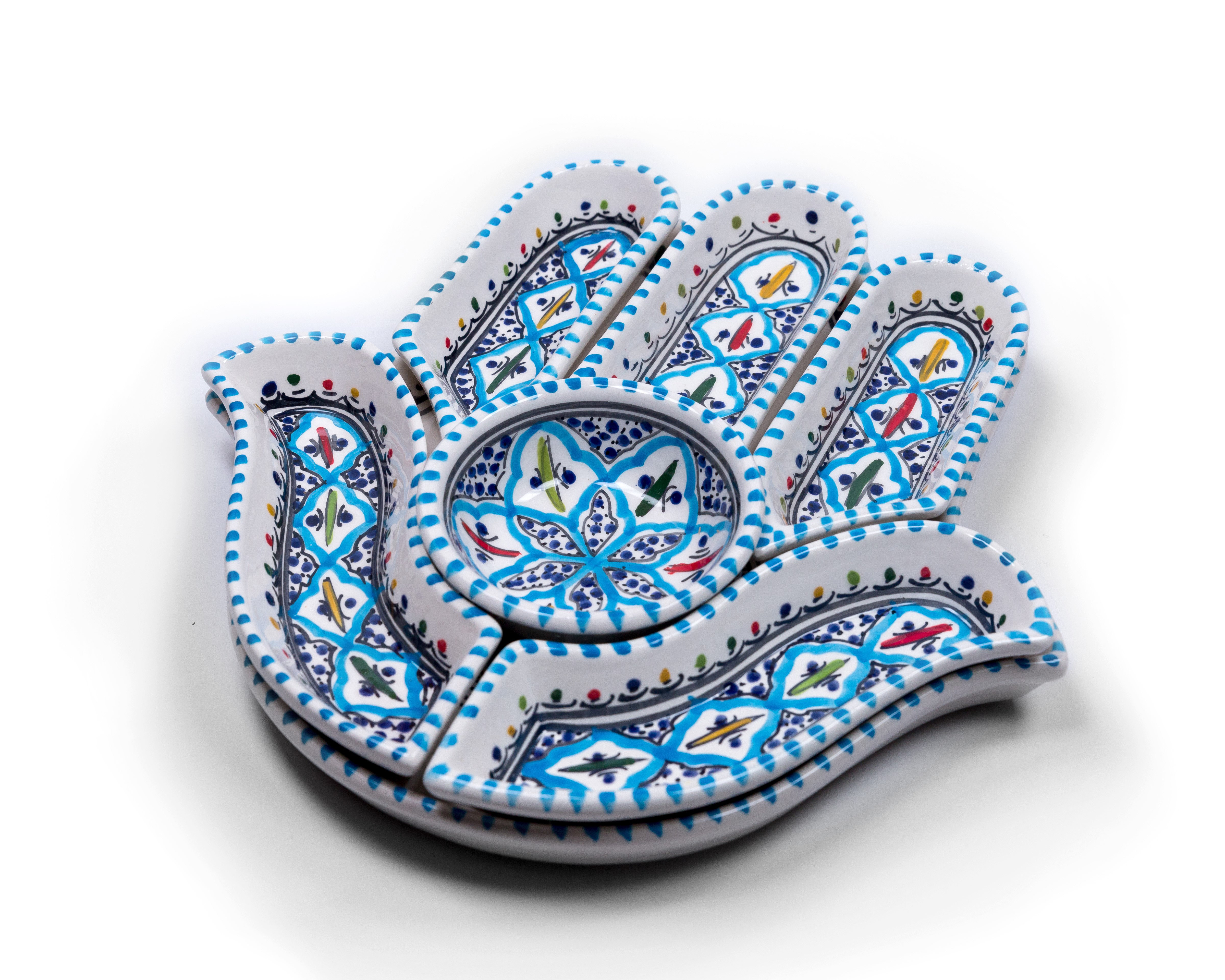 KAMSAH Dipper Handcrafted Bohemian Hamsa Ceramic Dipping and Serving Set - Versatile Mediterranean Decor & Reviews | Wayfair