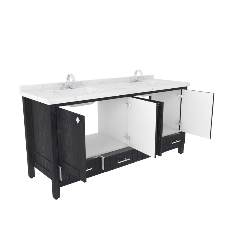Edlefsen 71'' Double Bathroom Vanity with Engineered Marble Top, Dark Blue