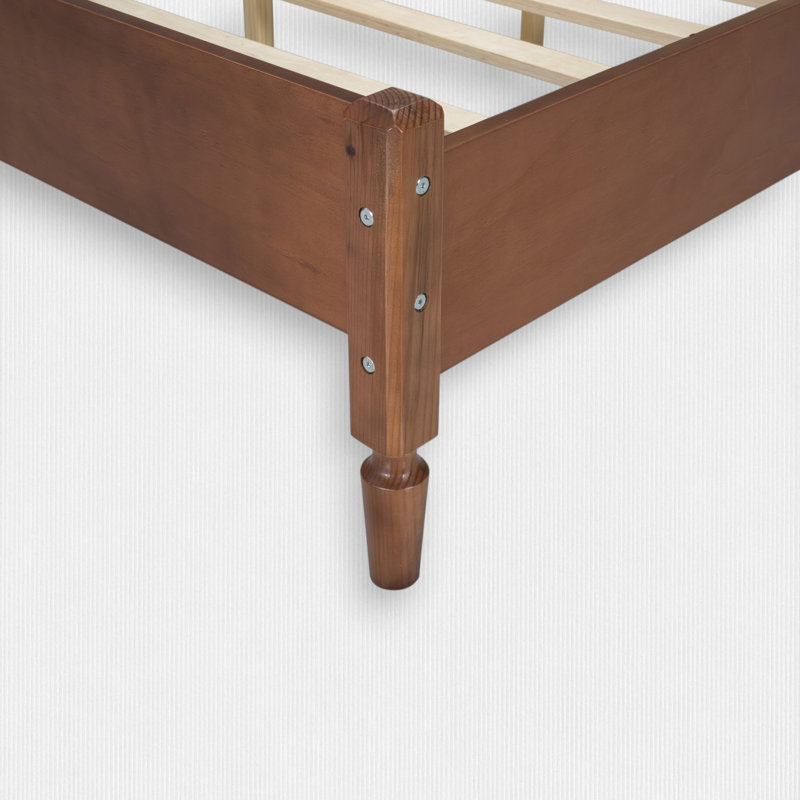 Wooden Platform Underbed Storage Bed with Natural Rattan Headboard, Minimalist Design, No Box Spring Needed, Walnut, Full
