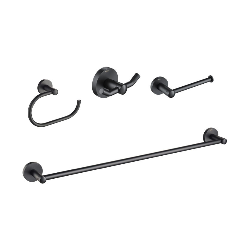 Ensemble de quincaillerie de salle de bain 4 pièces Elie, Noir mat