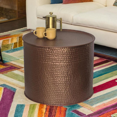 Drum Round Coffee Table  With Storage Hammered Aluminium Bronze Finish