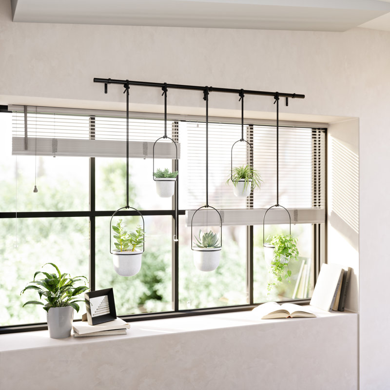 Triflora Hanging Planter, Adjustable Ropes with Rod, Set of 5, Blanc / noir