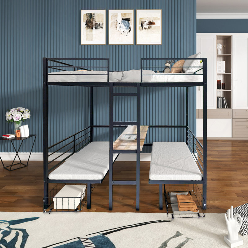Loft Bed With Table Set Transformable, Gray, Full