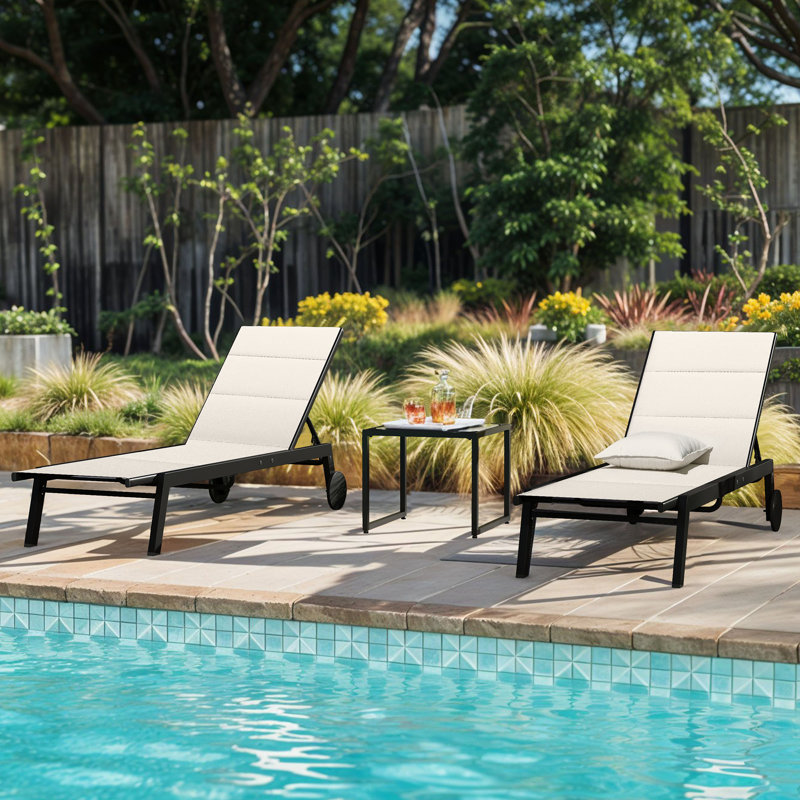 Outdoor Chaise Lounge Set with Table, Beige